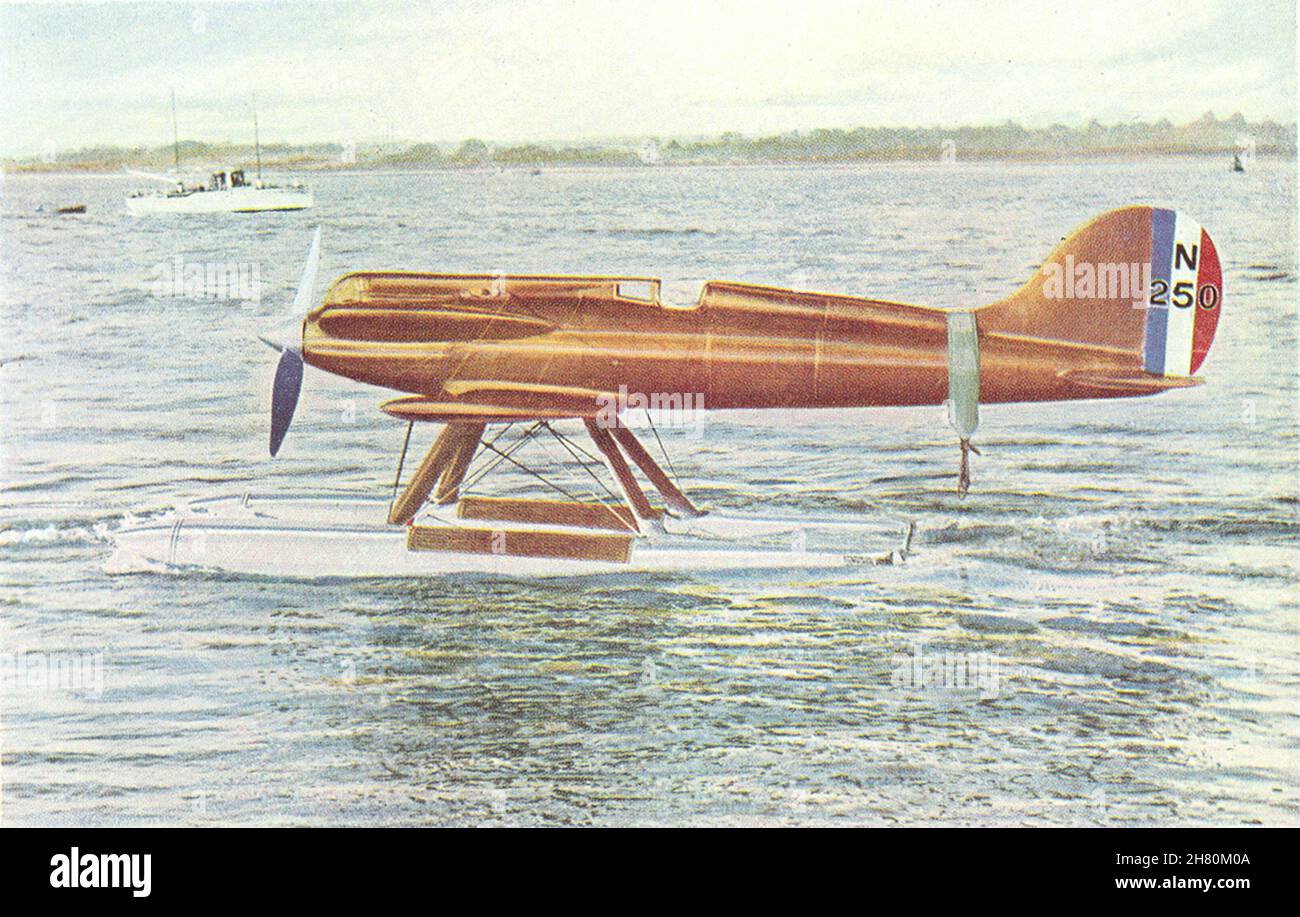 FLUGZEUG. Gloster Napier VI Racing Wasserflugzeug, vertäut aus 1930 alten Vintage-Druck Stockfoto