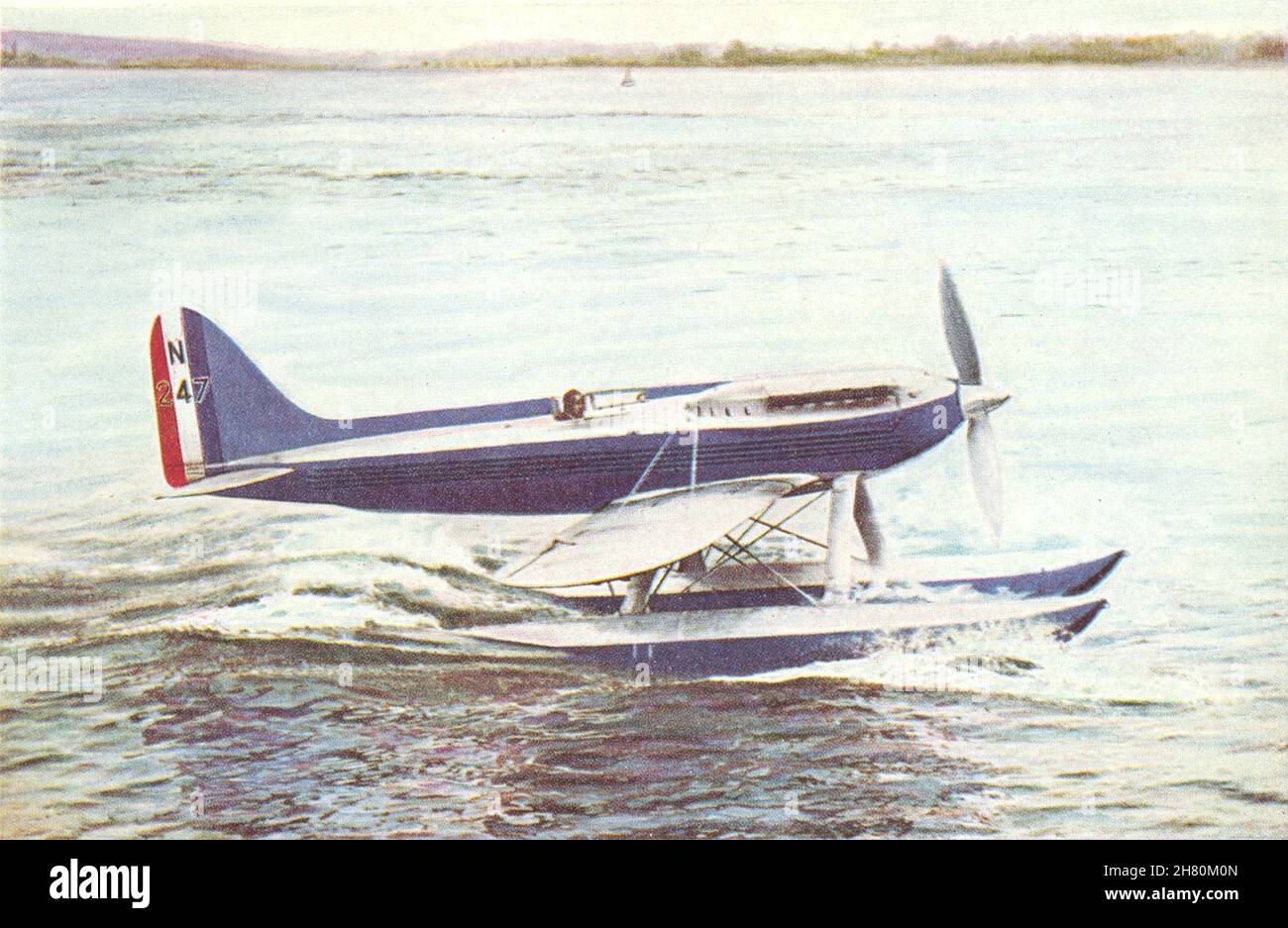 FLUGZEUG. Supermarine S 6 Racing Wasserflugzeug Rollen auf Wasser 1930 alter Druck Stockfoto