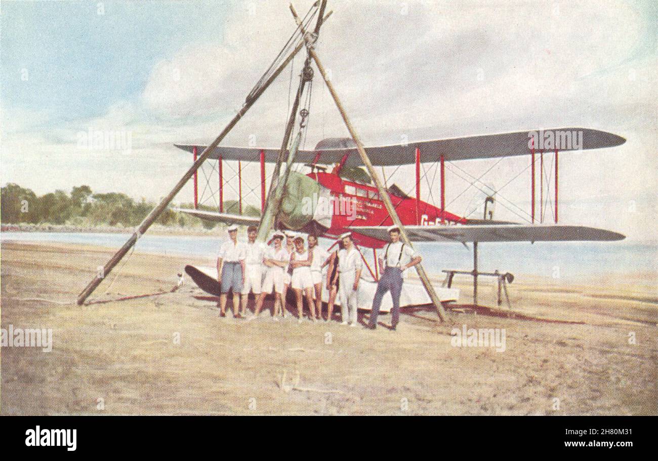 AUSTRALIEN. Sir Alan Cobhams Wasserflugzeug in Port Darwin 1930 alter Vintage-Druck Stockfoto