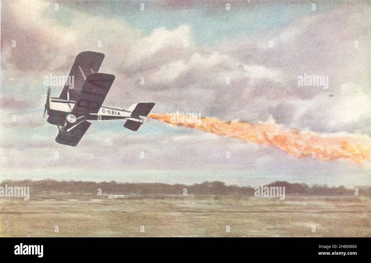 FLUGZEUG. Himmelschrift von einem SE 5A Flugzeug 1930 alten Vintage Print Bild Stockfoto