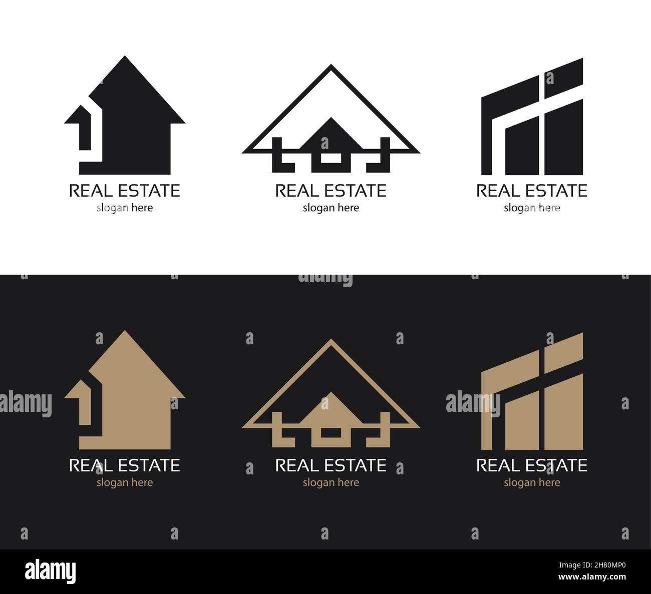 Vector Real Estate Logo Design-Vorlage, Ikone des Hauses der Kreativität und des Designs Stock Vektor