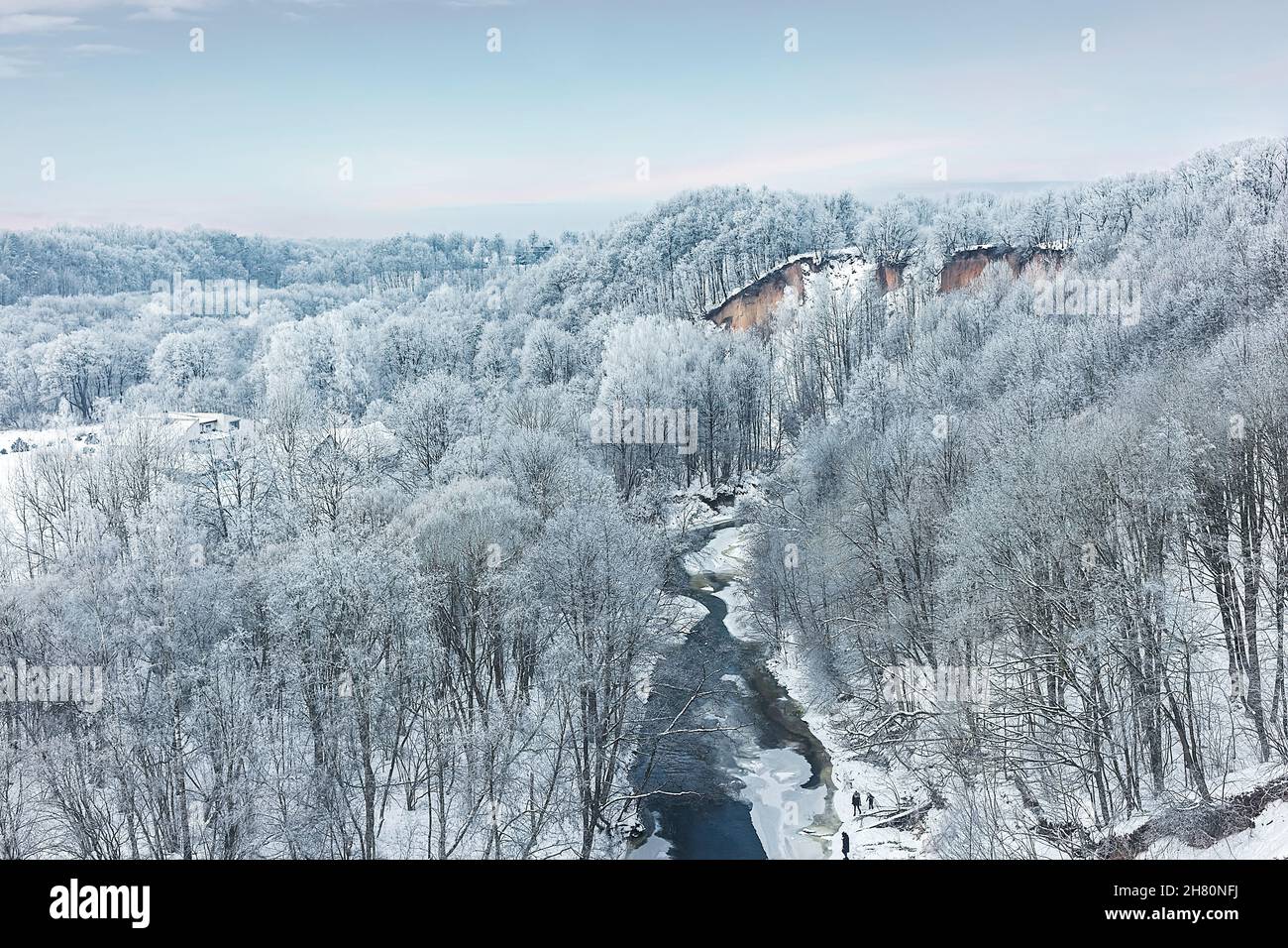 Jiesia State Landscape Reserve im Winter. Kaunas Stadt und Kaunas Bezirk. Stockfoto