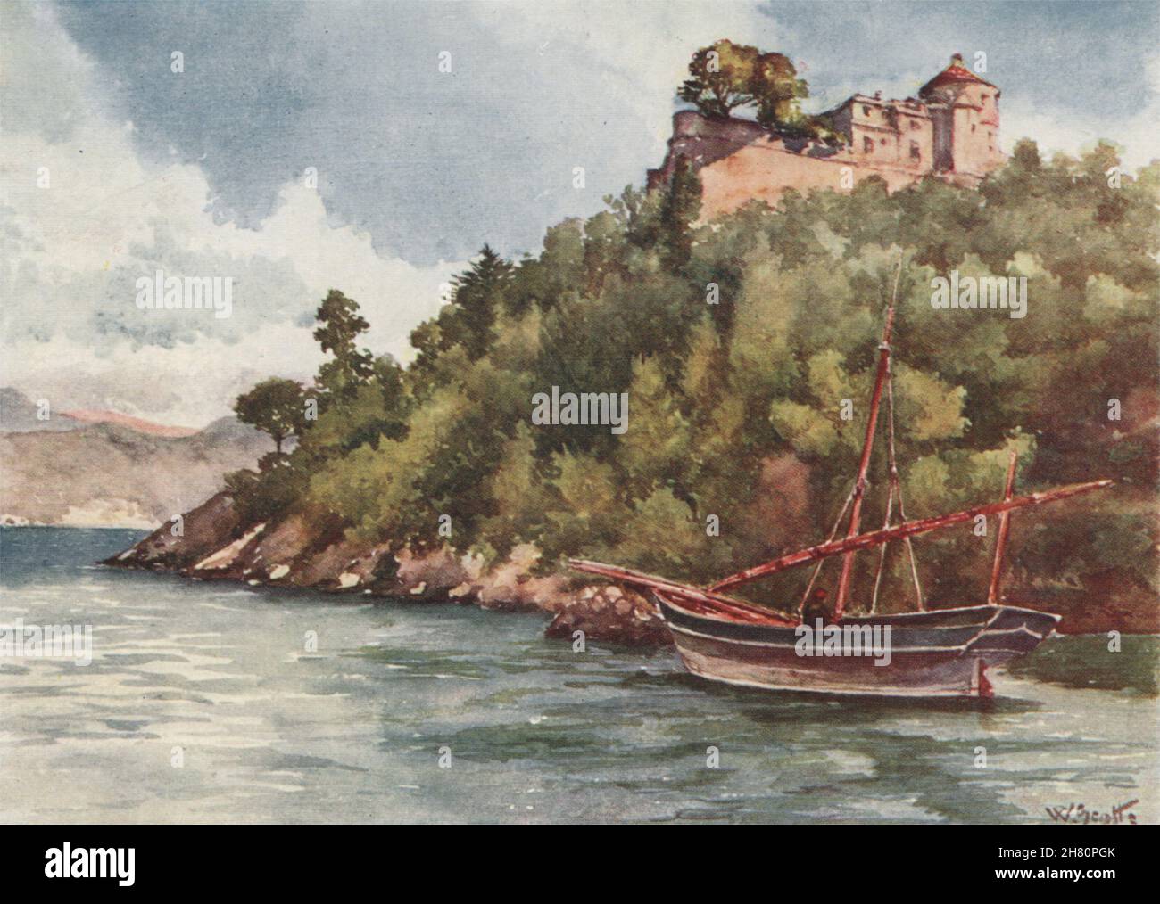 „das Castello Brown, Portofino“ von William Scott. Italien 1907 alter Druck Stockfoto