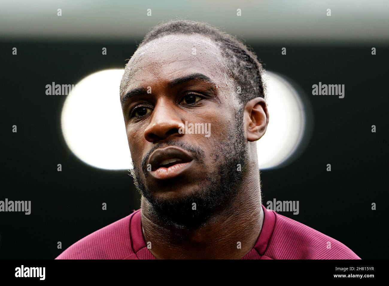 Fileboto vom 25-09-2021 von Michail Antonio von West Ham United vor dem Premier League-Spiel in der Elland Road, Leeds. West Ham-Chef David Moyes hofft, dass Michail Antonio Manchester City am Sonntag ein paar andere Dinge zur Verfügung stellen kann, um die man sich Sorgen machen kann, nachdem er Lionel Messi in der Champions League gegenübersteht. Ausgabedatum: Freitag, 26. November 2021. Stockfoto