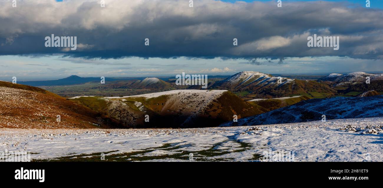 Panorama Long Mynd Shropshire, Großbritannien Stockfoto