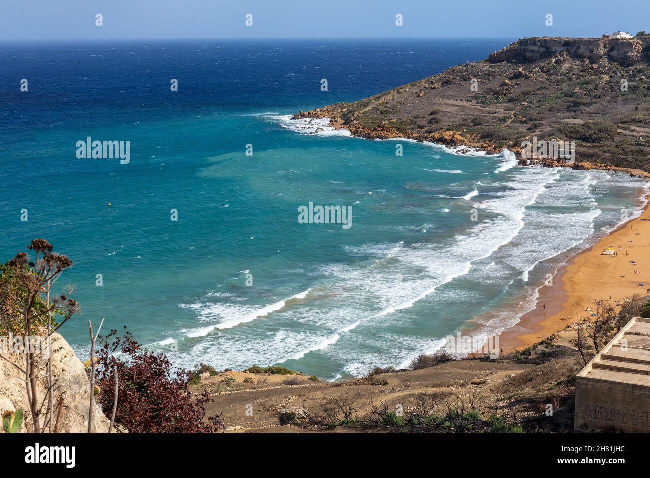 Malerischer roter Sandstrand an der Ramla Bay in Gozo, Malta, Europa Stockfoto
