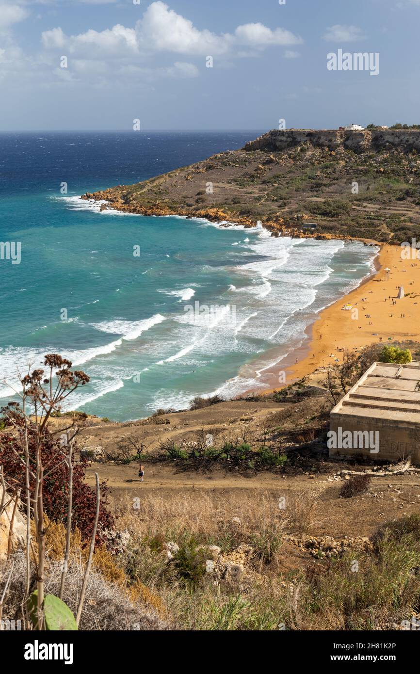 Malerischer roter Sandstrand an der Ramla Bay in Gozo, Malta, Europa Stockfoto