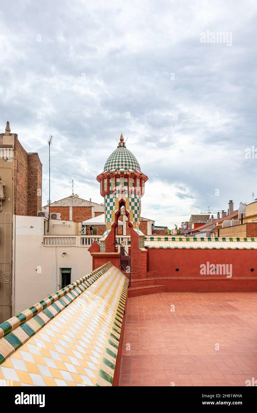 Casa Vicens in Barcelona. Es ist das erste Meisterwerk von Antoni Gaudí. Erbaut zwischen 1883 und 1885 als Sommerhaus für die Familie Vicens Stockfoto