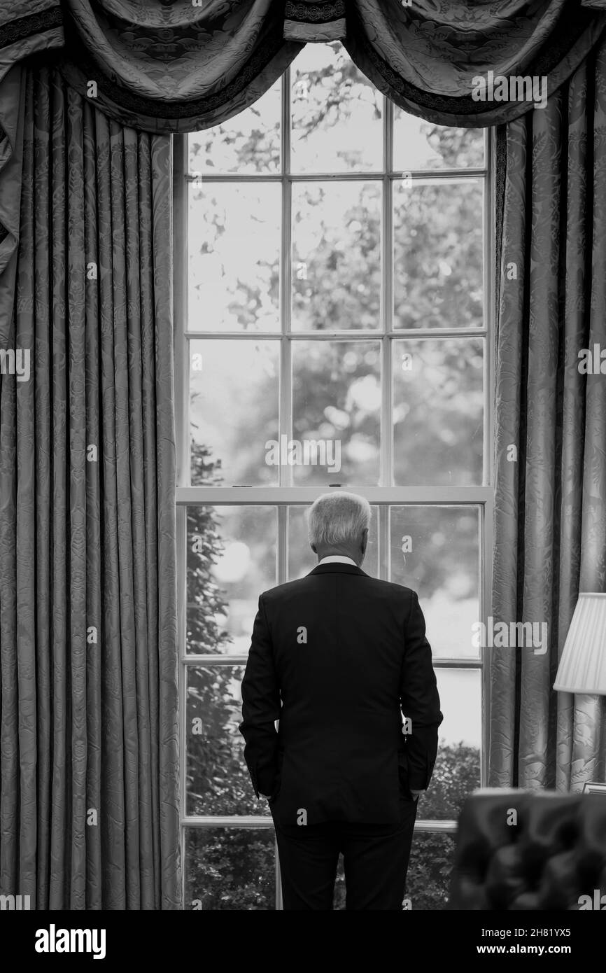 WASHINGTON DC, USA - 24. August 2021 - US-Präsident Joe Biden trifft sich mit Mitarbeitern, um seine Ausführungen zur Lage in Afghanistan, TU, zu besprechen Stockfoto
