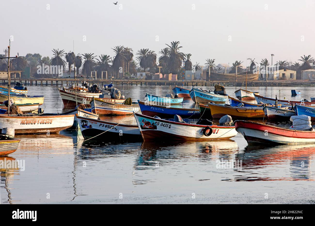 Fischerboote im Hafen von Paracas, Peru Stockfoto