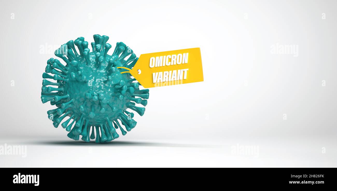 Breaking News: Ausbruch der neuen B.1.1.529-COVID-19-Variante. DIE WHO klassifizierte das neue mutierte Virus als Omicron-Variante. 3D gerenderte Abbildung Stockfoto
