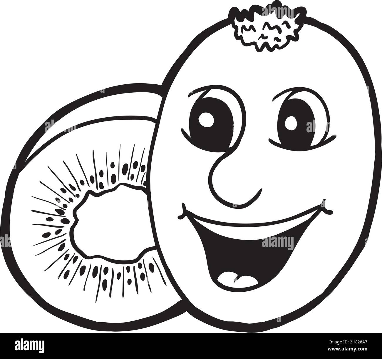 Kiwi mit Lächeln, Vektor-Illustration, Malbuch Stock Vektor