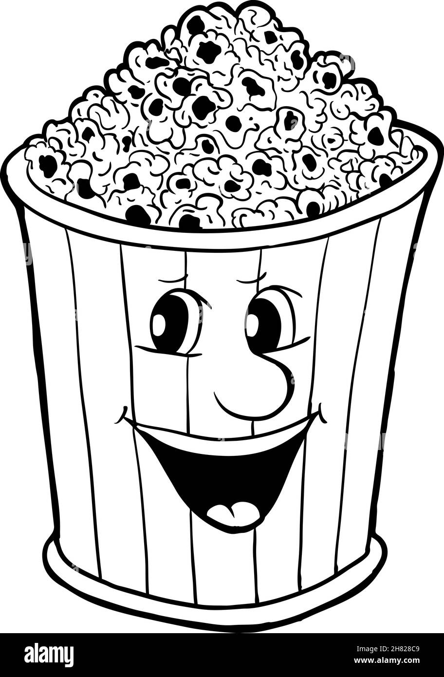 Eimer Popcorn, Vektor-Illustration, Malbuch Stock Vektor
