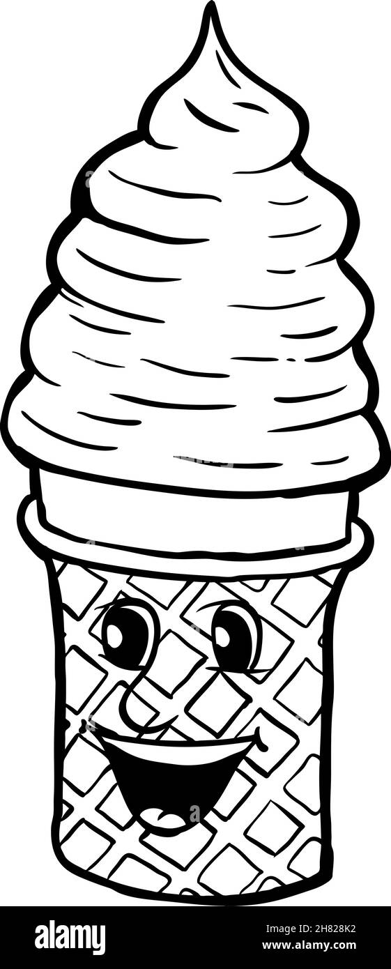 Creme Kornett mit Lächeln, Vektor-Illustration, Malbuch Stock Vektor