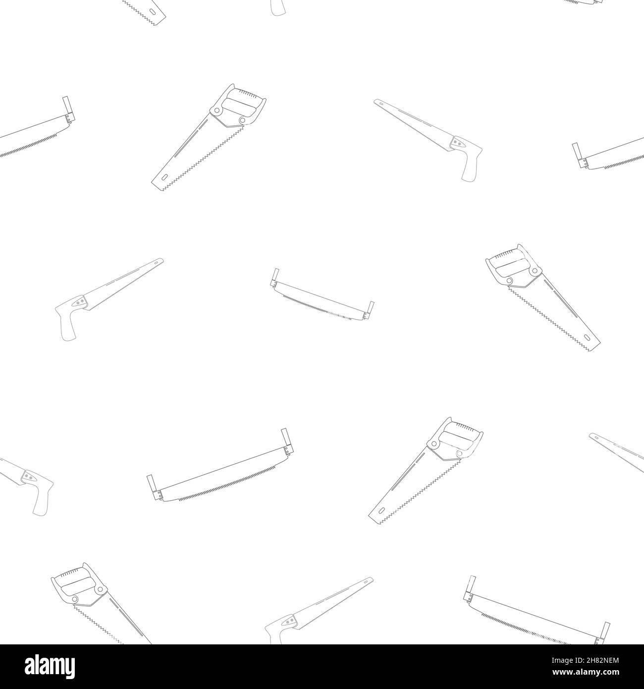 Muster von drei verschiedenen Arten von Holzsägen. Lineares Design. Auf weißem Hintergrund. Werkzeuge für jeden Spezialisten. Flache Vektorgrafik. Stock Vektor