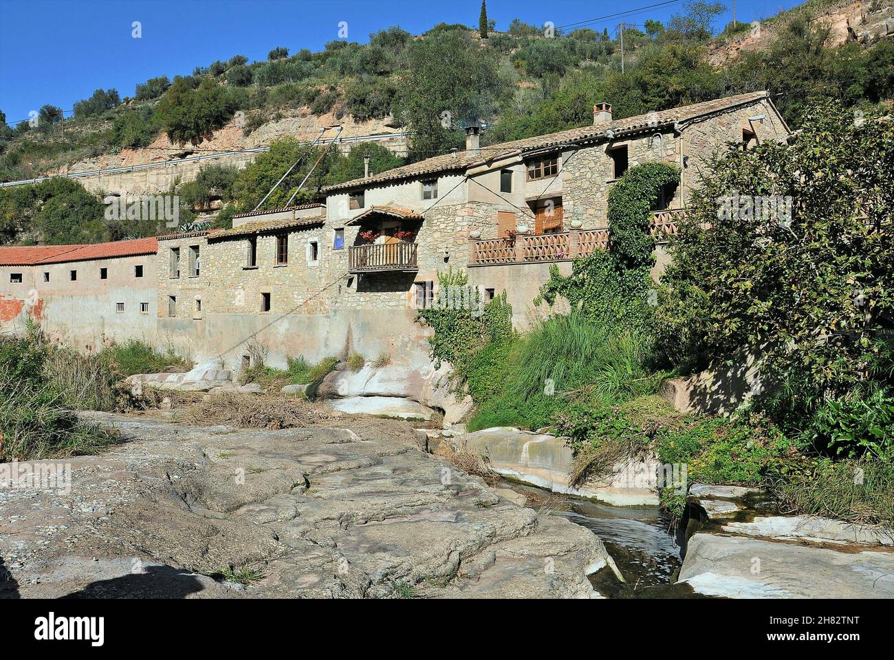 Haus-Museum El Molí del Mig de Mura in der Region Bages, Provinz Barcelona, Katalonien, Spanien Stockfoto