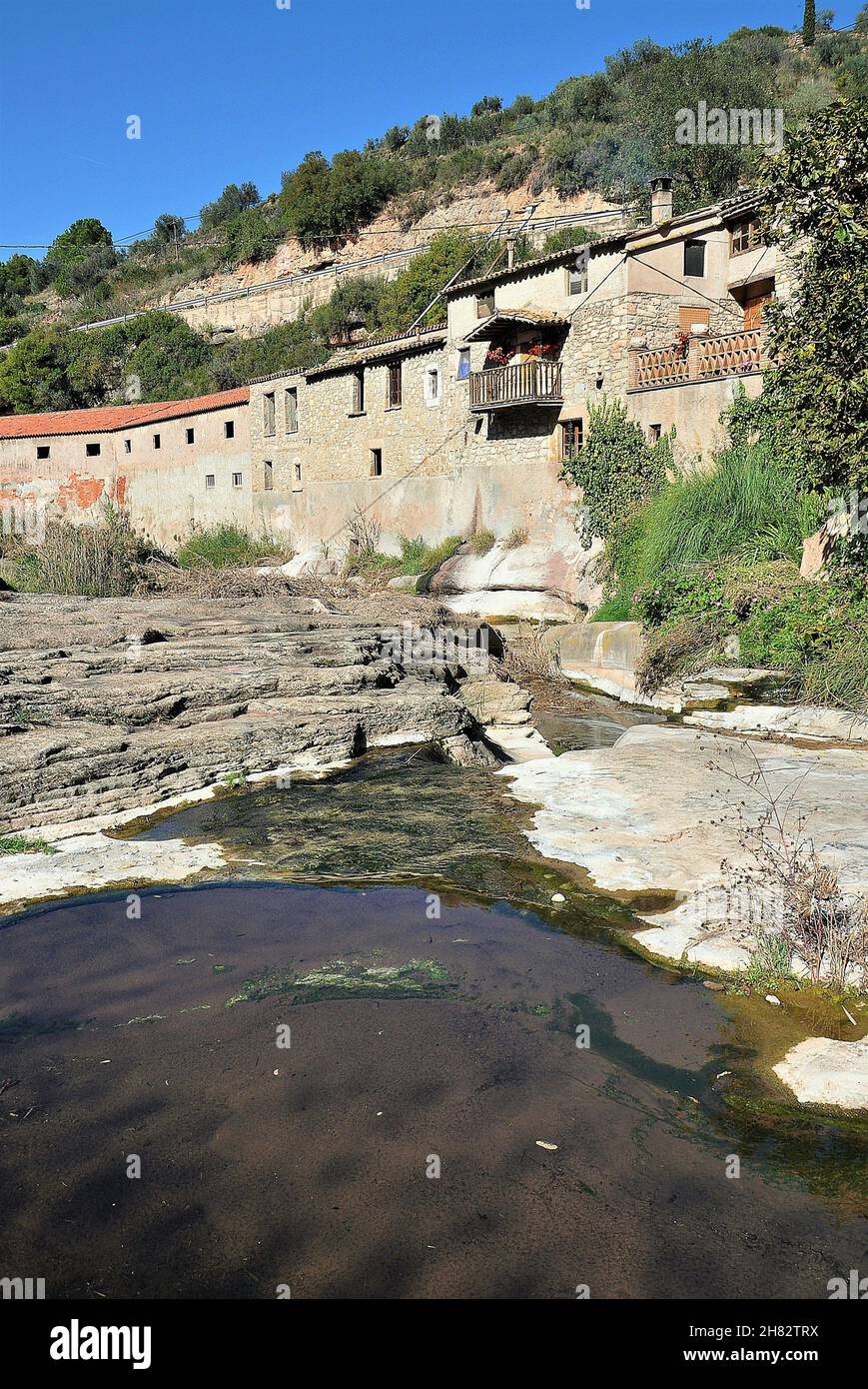 Haus-Museum El Molí del Mig de Mura in der Region Bages, Provinz Barcelona, Katalonien, Spanien Stockfoto