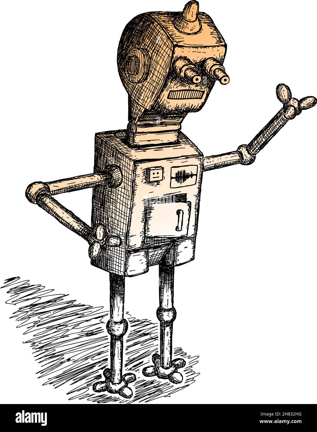 Handgezeichnetes Thema von Roboter, Arbeiter oder Polizei Stock Vektor
