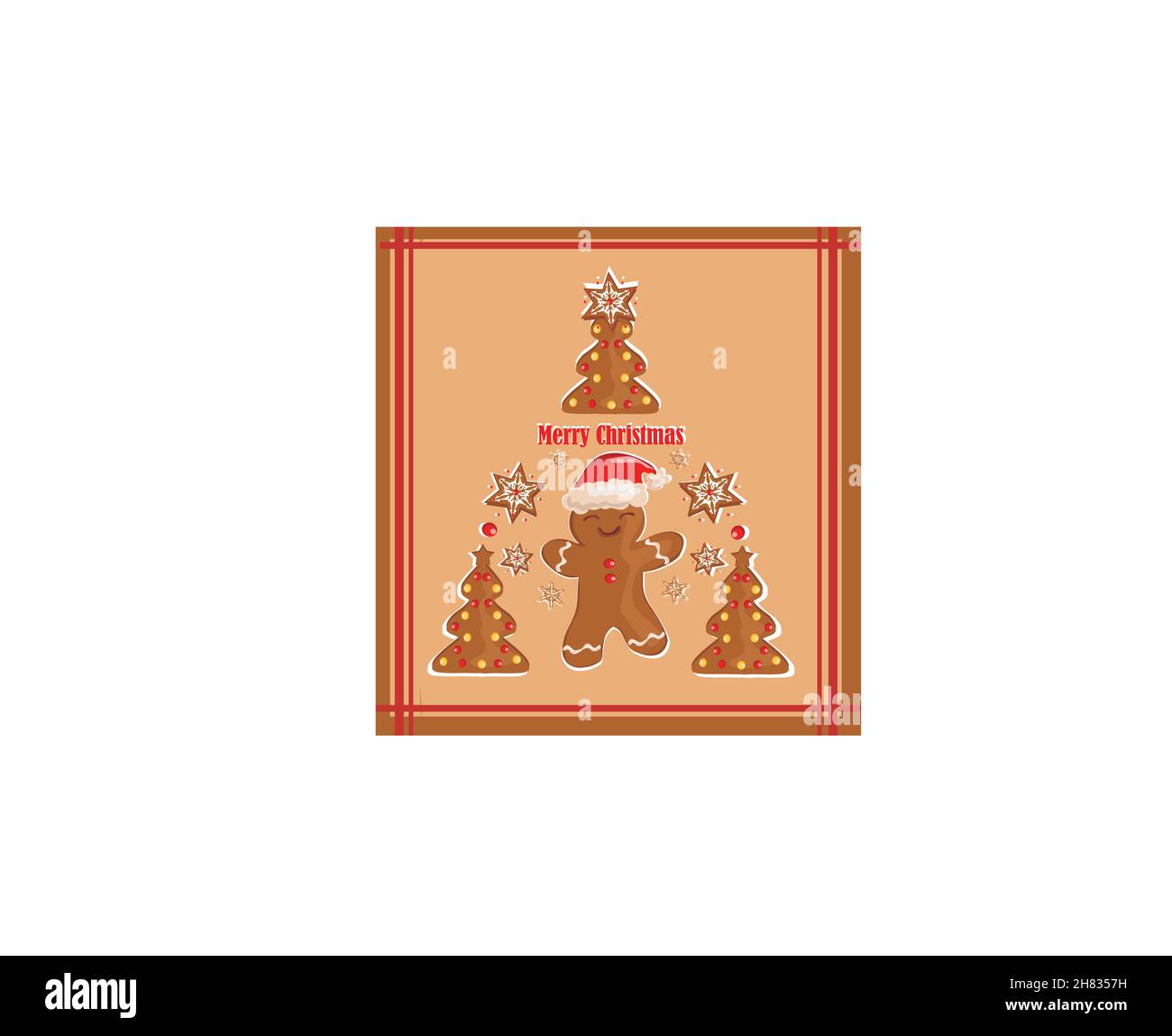 Karte mit einem Lebkuchen lustige Weihnachtsbaum Dekorationen Stock Vektor