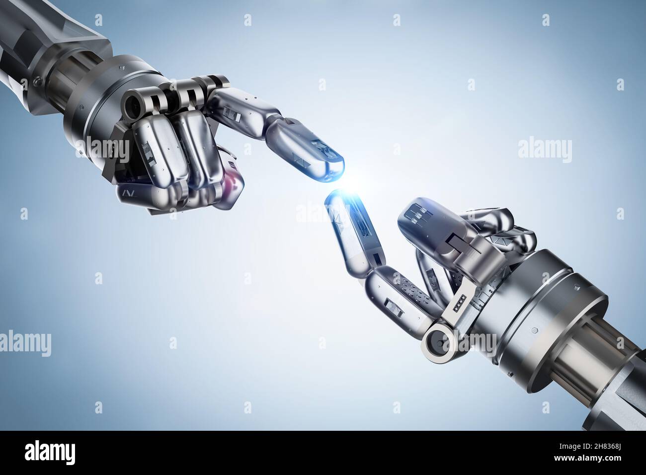Technologie Verbindung Konzept mit 3D-rendering Roboterhand zeigen Stockfoto