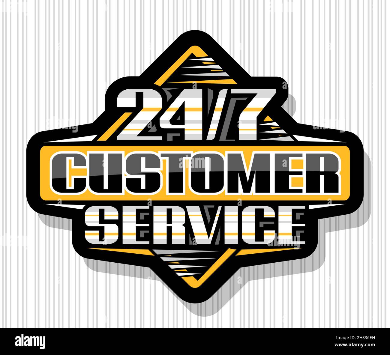 Vector Schild 24/7 Customer Service, schwarzes Dekoretikett mit einzigartigem Pinselschriftzug für Words 24/7 Customer Service, isolierte Rhombus Business Conce Stock Vektor
