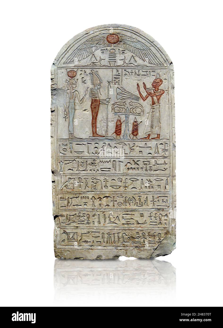 Alte ägyptische Reliefstele von Nesamun, 600-550 v. Chr., 26th Dynastie, Abydos. Kunsthistorisches Museum Wien ALS 119. In der Verkleidung unter dem Bügel befindet sich ein Stockfoto
