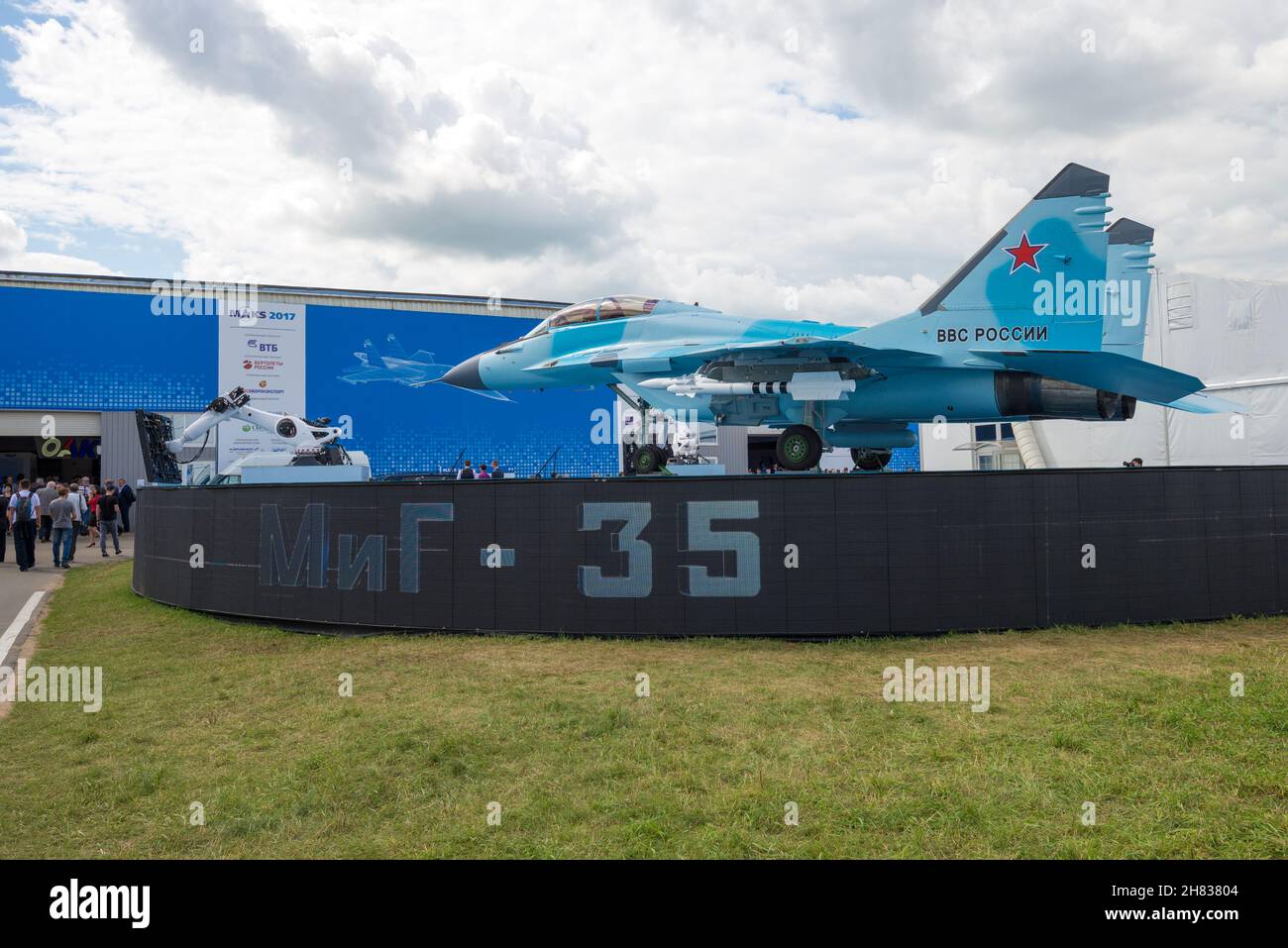 ZHUKOVSKY, RUSSLAND - 20. JULI 2017: Präsentation des russischen Lichtkämpfers MiG-35 auf der internationalen Flugschau MAKS-2017 Stockfoto