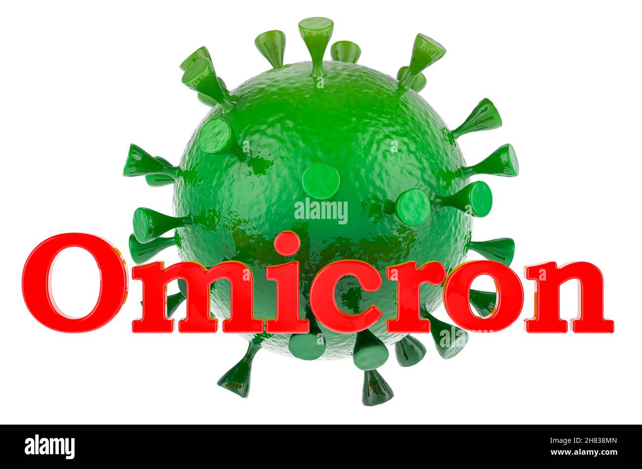 Omicron Covid Variante B.1.1.529. Coronavirus, COVID-19, 3D, isoliert auf weißem Hintergrund Stockfoto