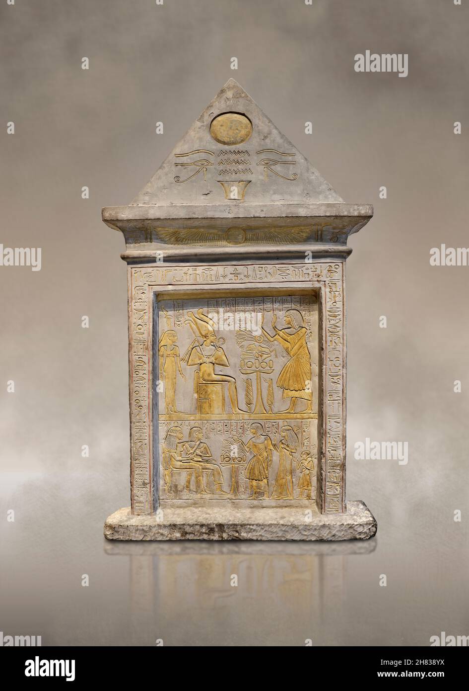 Alte ägyptische Stele von Amenhotep, 1304-190 v. Chr., 19th Dynastie, Saqquara. Kunsthistorisches Museum Wien ALS 178. Rechteckige Stele mit einem Cavetto Co Stockfoto