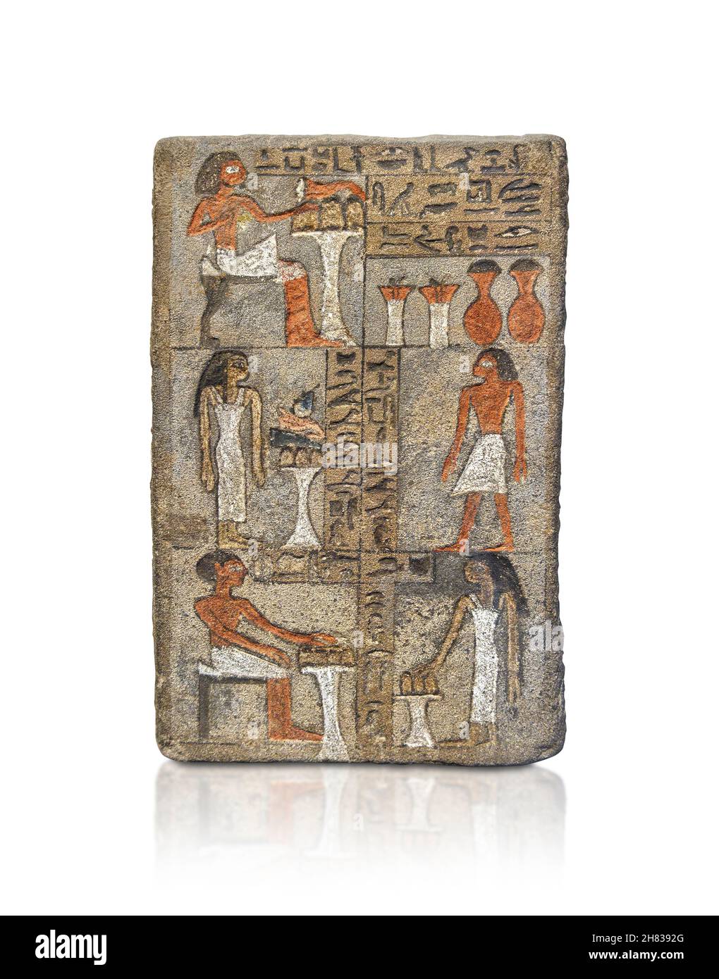 Alte ägyptische Stele von KeMes, 1790–1660 v. Chr., 12–13th Dynastie, Abydos. Kunsthistorisches Museum Wien ALS 112. Oben links ist der Archivar KeMes abgebildet Stockfoto