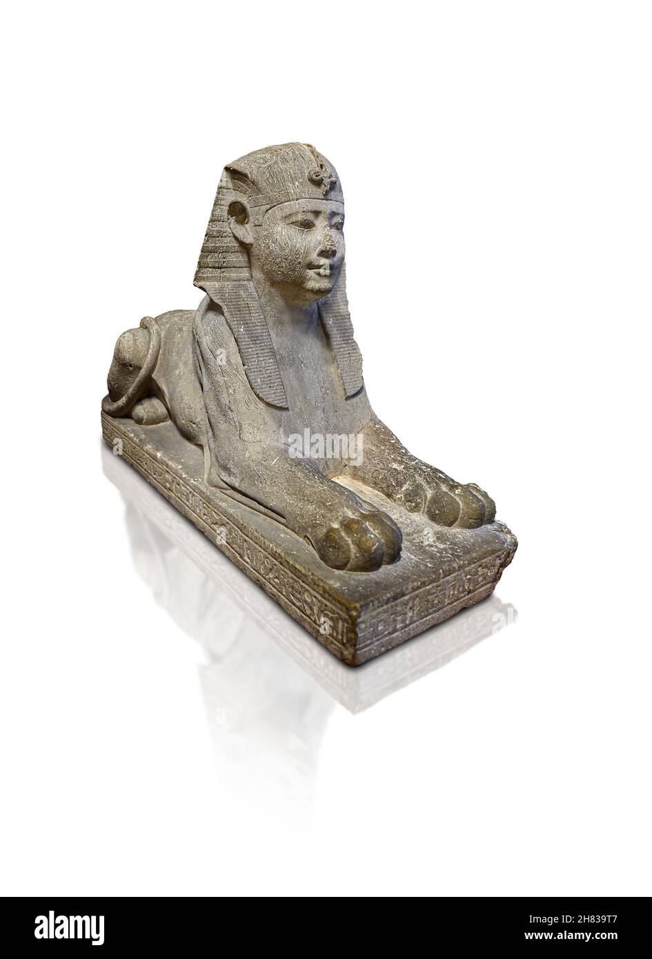 Altägyptische Sphinx-Statue von Wah-ib-RE, 360 v. Chr., 30th. Dynastie, Kunsthistorisches Muesum Wien Inv. AS 76. Kalkstein. Diese Sphinx war ursprünglich Stockfoto