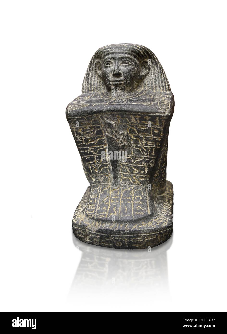 Alte ägyptische Würfel Block Statue von Horemtabat, 660 v. Chr., 25th Dynastie. Kunsthistorisches Museum Wien Inv. AS 9639. Granire Höhe 32 cm Breite 15,8 Stockfoto