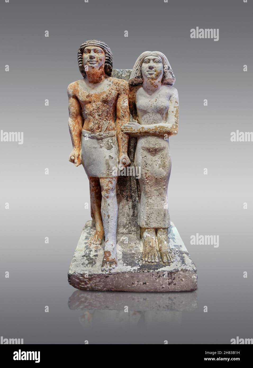 Alte gyptische Statue von Kai-pu-ptah und Ipep, 2400 v. Chr., 5th Dynastie, Gizeh Nekropole. Kunsthistorisches Museum Wien Inv. AS 7444. Kalksteinhöhe Stockfoto