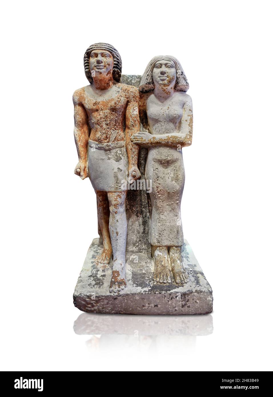 Alte gyptische Statue von Kai-pu-ptah und Ipep, 2400 v. Chr., 5th Dynastie, Gizeh Nekropole. Kunsthistorisches Museum Wien Inv. AS 7444. Kalksteinhöhe Stockfoto