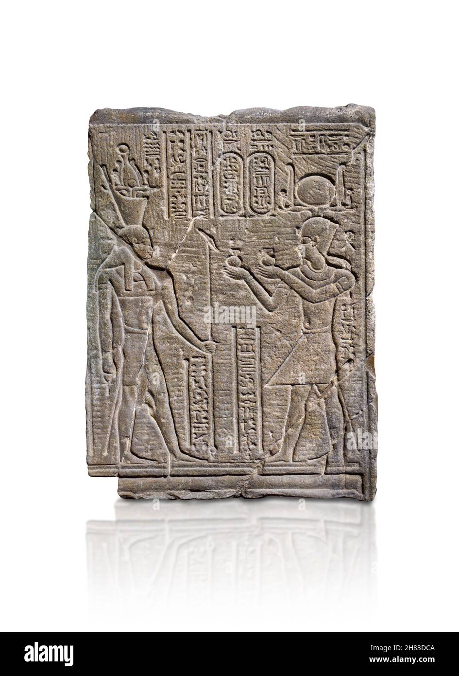 Ptolemäische ägyptische Tempelrelieftafel, 1st Cent v. Chr., Sandstein. Kunsthistorisches Museum Wien. Das Relief könnte Teil einer Tür sein. Es wird auf dem angezeigt Stockfoto