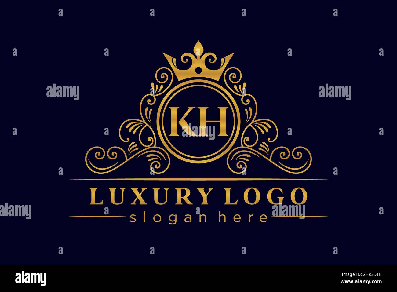 KH Initial Letter Gold kalligraphisch feminin floral handgezeichnetes heraldisches Monogramm antiker Vintage-Stil Luxus-Logo-Design Premium Stock Vektor