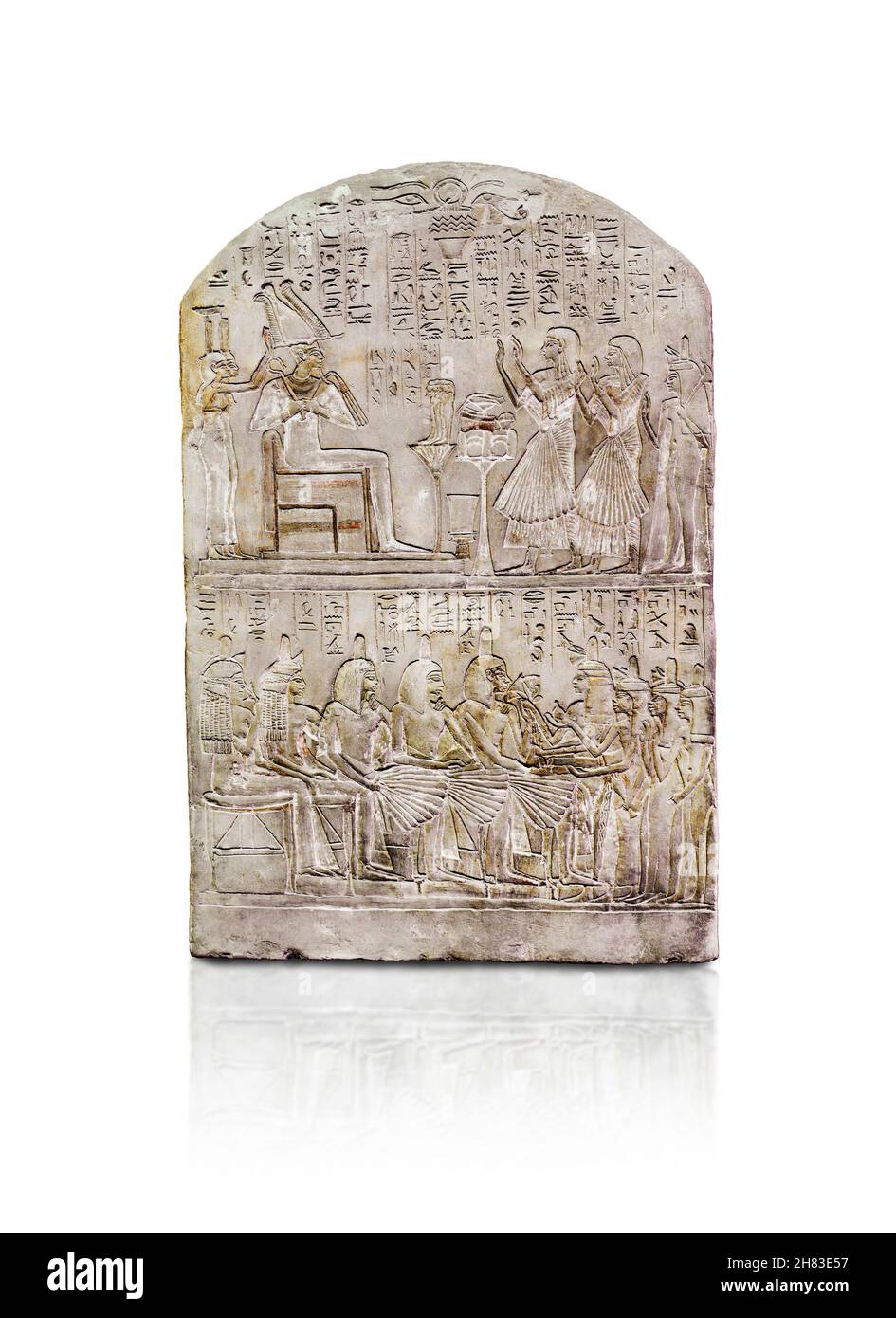 Alte ägyptische Stele von Pa-nehesi, 1314-1304 v. Chr., 19th Dynastie, Saqqara. Kunsthistorisches Museum Wien ALS 121. Im oberen Register der Pa-Nehesi Stockfoto