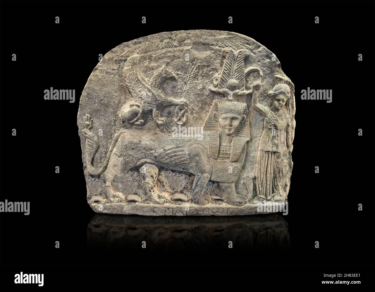 Römisch-ägyptische Stele des Sphinx-gottes Tithoes oder Tutu., 117-138 n. Chr., römische Herrschaft Hadrians, Kunsthistorisches Muesum Wien ALS 5077. Sandstone, H 30 Stockfoto