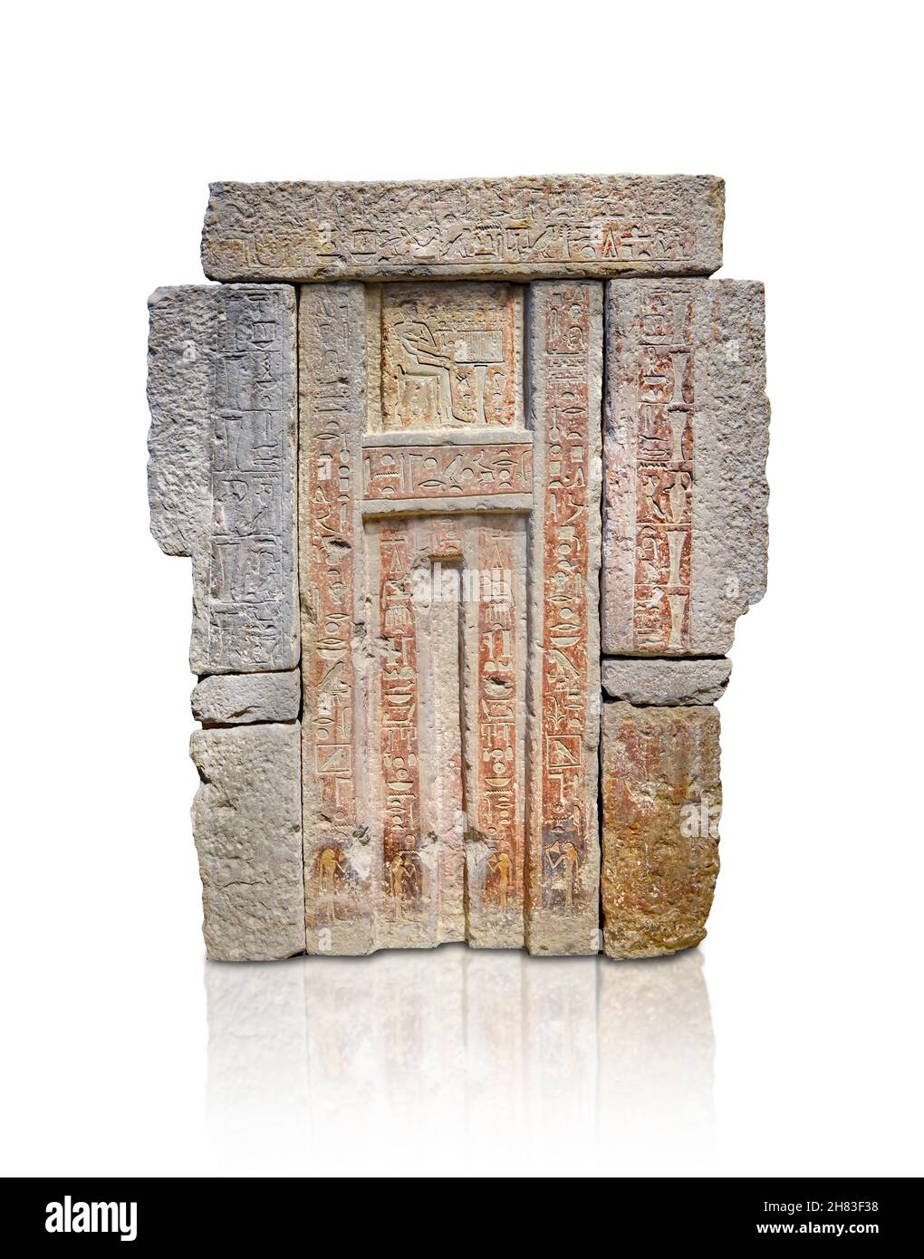 Alte ägyptische falsche Tür des Grabes von Chenit, 2374–2191 v. Chr., 6th Dynastie, Gizeh. Kunsthistorisches Museum Wien ALS 8007. Die falsche Tür in einem Grab Stockfoto