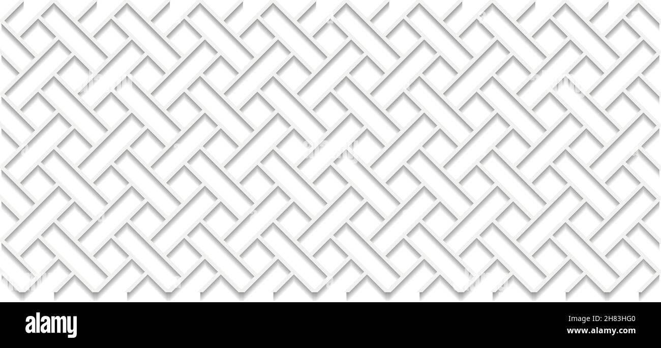 Geometrische Textur, sich wiederholendes lineares abstraktes Schattenmuster Dünnes weißes Linienvektormuster. Diagonal verlegter Backstein-Hintergrund für Backdrop, Pack, Stock Vektor