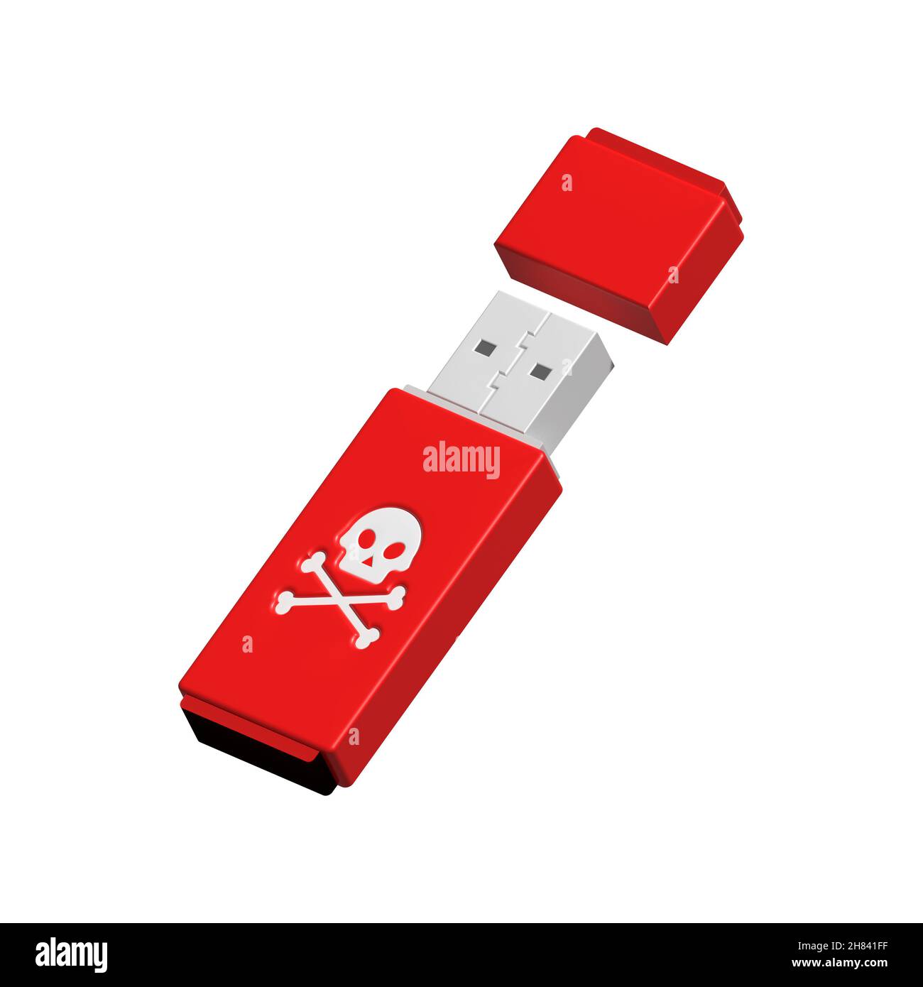 Computervirus auf usb-Flash-Karte in den Händen. Virenschutz. 3D Abbildung auf Lager Stockfoto