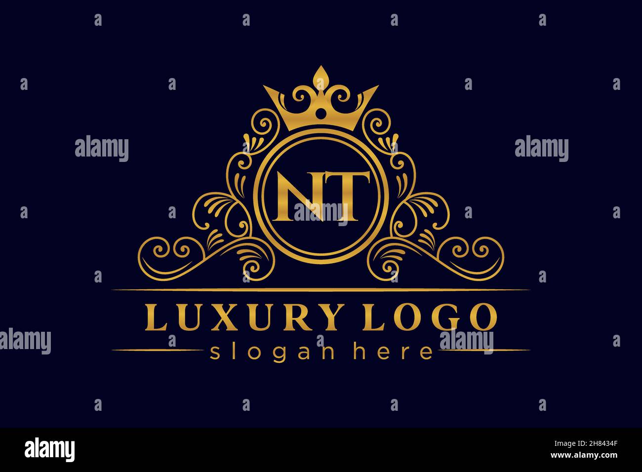 NT Initial Letter Gold kalligraphisch feminin floral handgezeichnet heraldischen Monogramm antiken Vintage-Stil Luxus-Logo-Design Premium Stock Vektor