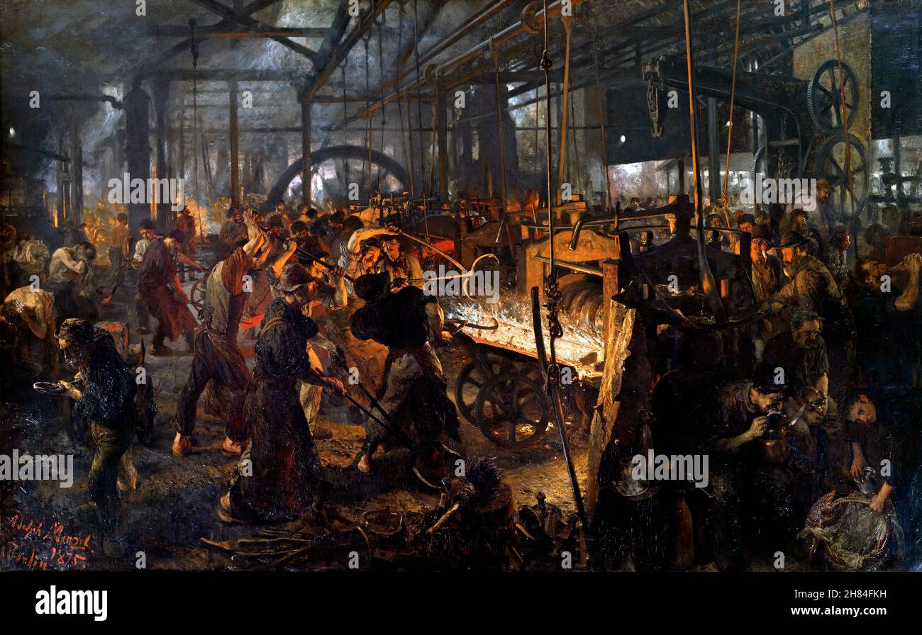 Die Eisenwalzmühle (Moderne Zyklopen) von Adolph von Menzel (1815-1905), Öl auf Leinwand, c.. 1872-5 Stockfoto