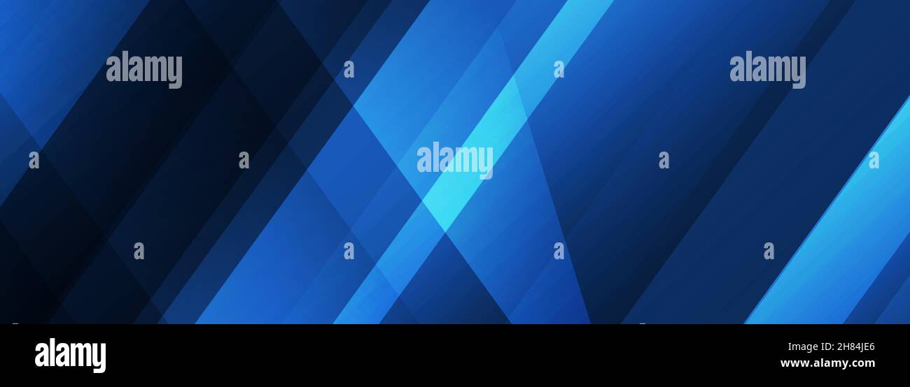 Blauer abstrakter moderner breiter Banner, dunkelblauer Hintergrund mit abstrakten grafischen Elementen. Stock Vektor