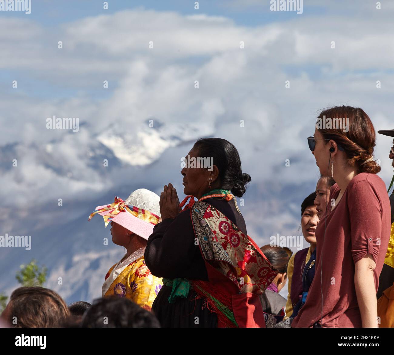 Disket, Nubra Valley. Indien. 13. Juli 2017. Seine Heiligkeit, der Dalai Lama, 14, hat drei Tage lang über Kamalashilas „Phasen der Meditation“ gelehrt. Stockfoto