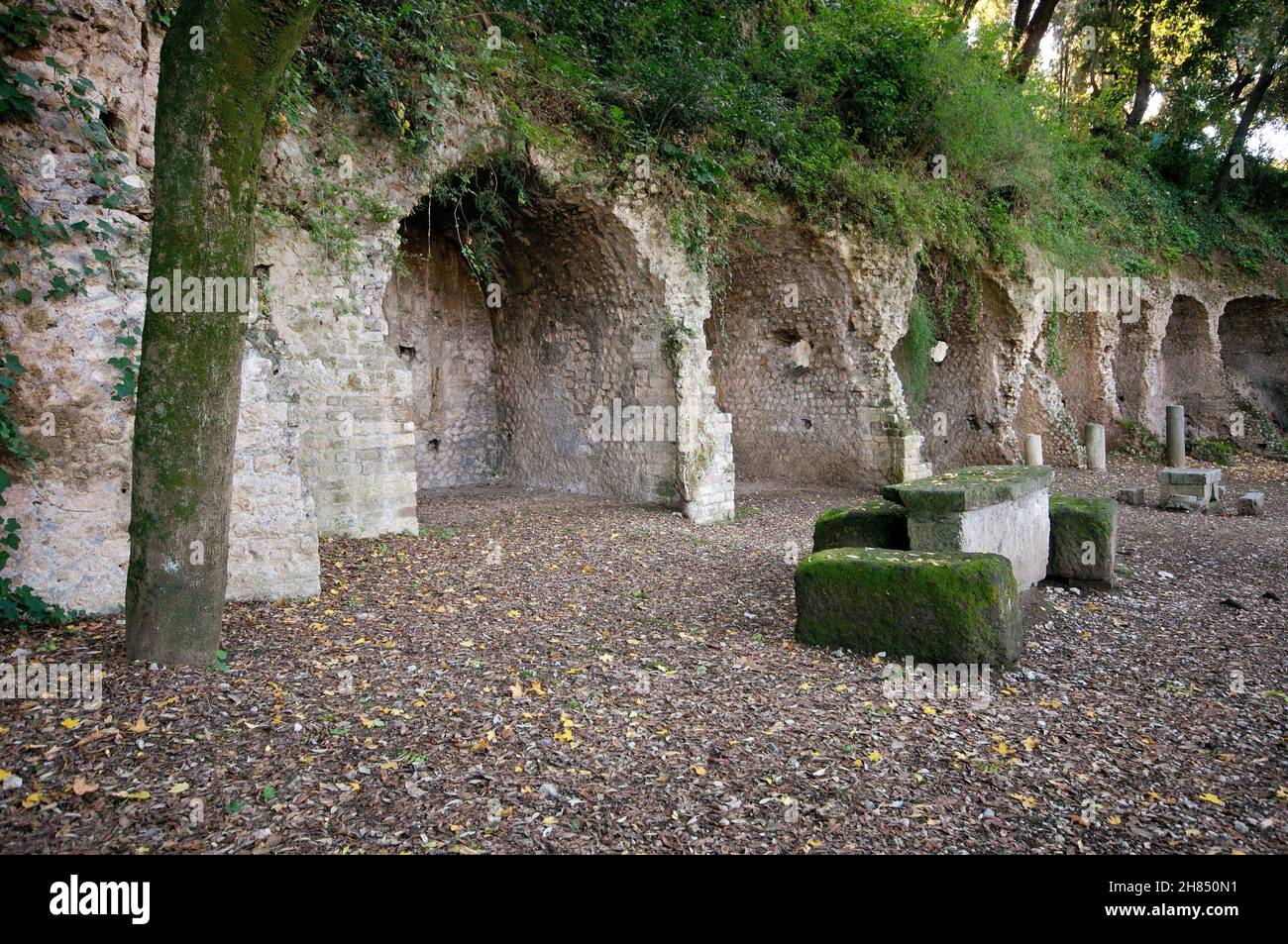 Ruinen der Villa von Manlius Vopiscus (Manlio Vopisco), Villa Gregoriana, Tivoli, Latium, Italien Stockfoto