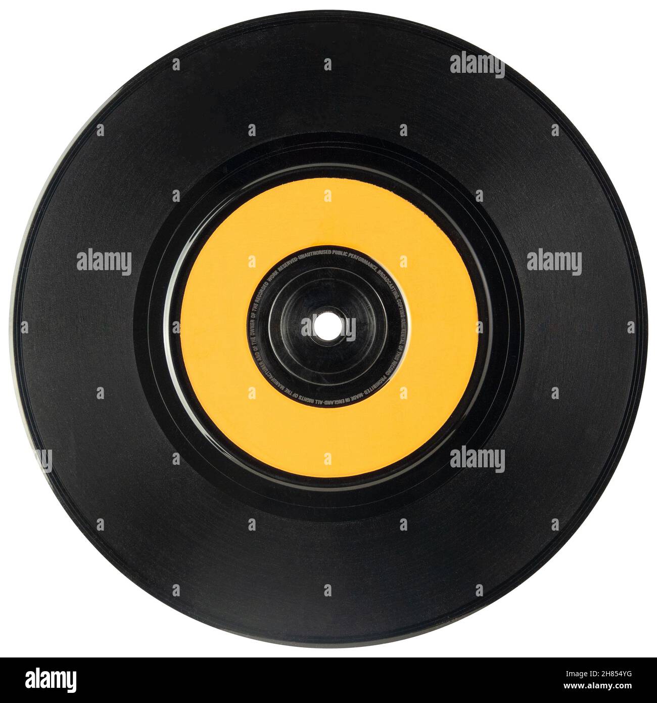 Eine Retro Vintage Vinyl Music Single, mit Blank Lable für deinen Text, isoliert auf Weißem Hintergrund Stockfoto Eine Retro Vintage Vinyl Music Single, mit Blank Lable für deinen Text, isoliert auf Weißem Hintergrund Stockfoto