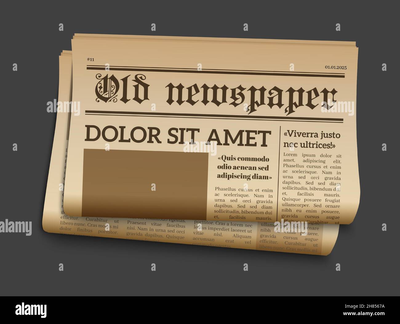 Altes Zeitungsmockup. Retro-Zeitungspapier. Vektor realistische alte Nachrichtenvorlage Stock Vektor