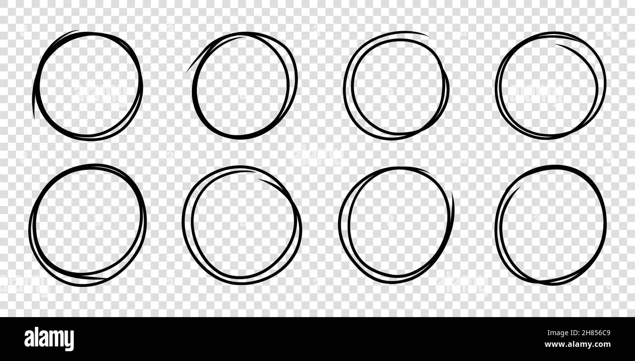 Skizze des Kritzelkreises. Handgezeichnete runde Form. Kreisförmige Vektorrahmen Stock Vektor