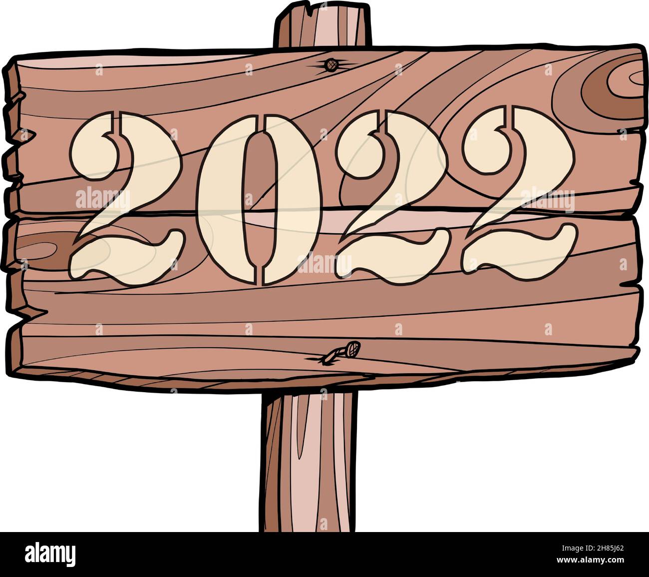 2022 Neujahr Inschrift Zahlen, Holztafel Retro-Jahrgang Stock Vektor